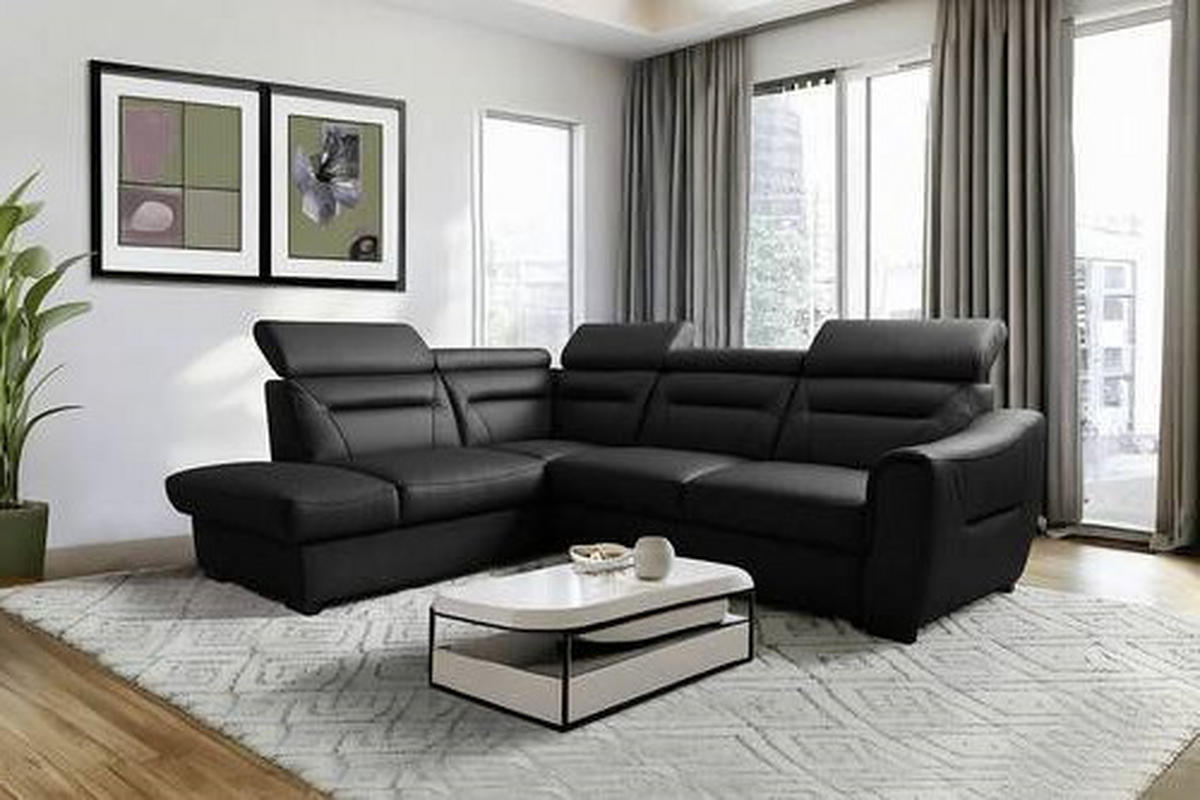 ECKSOFA Lederlook Echtleder Schwarz  - Wengefarben/Schwarz, Design, Leder/Holz (212/260cm) - Celina Home