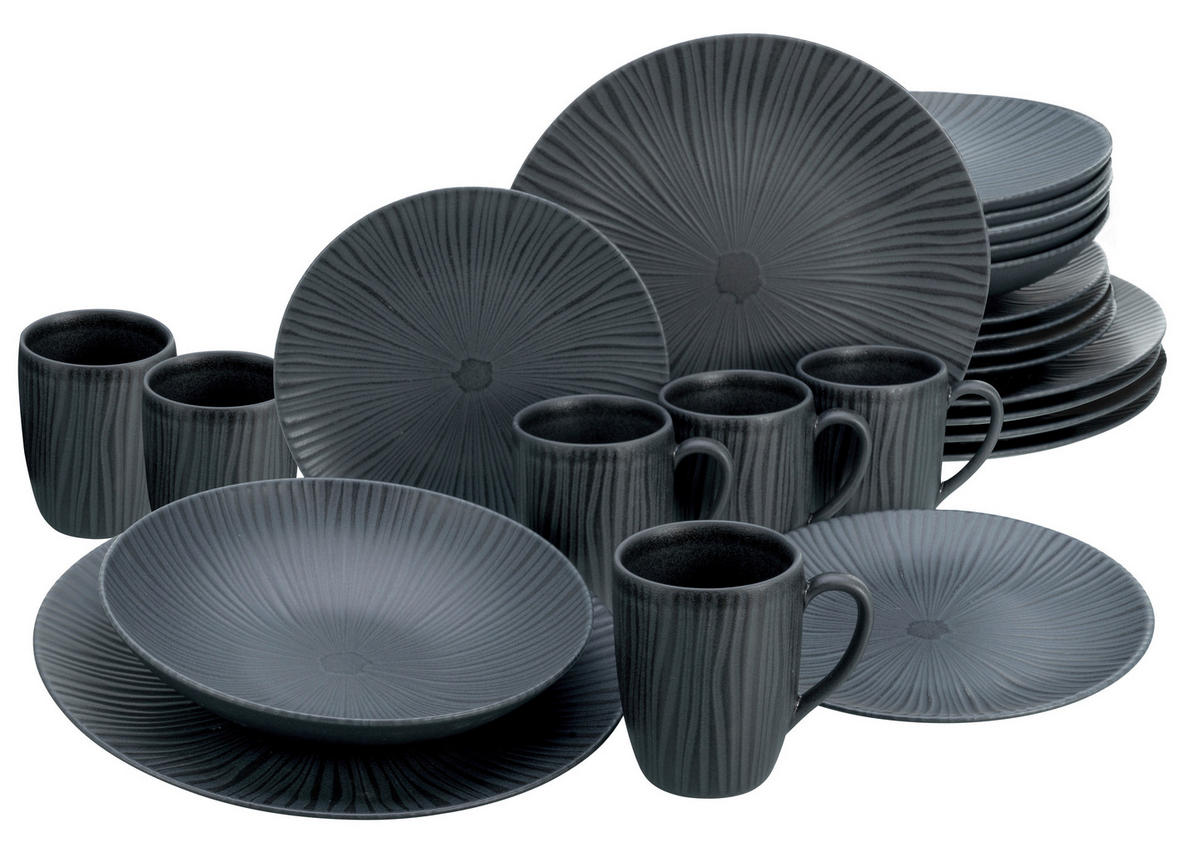 KOMPLETT SERVIS Vesuvio Schwarz 24 delar  - antracit, keramik - Creatable