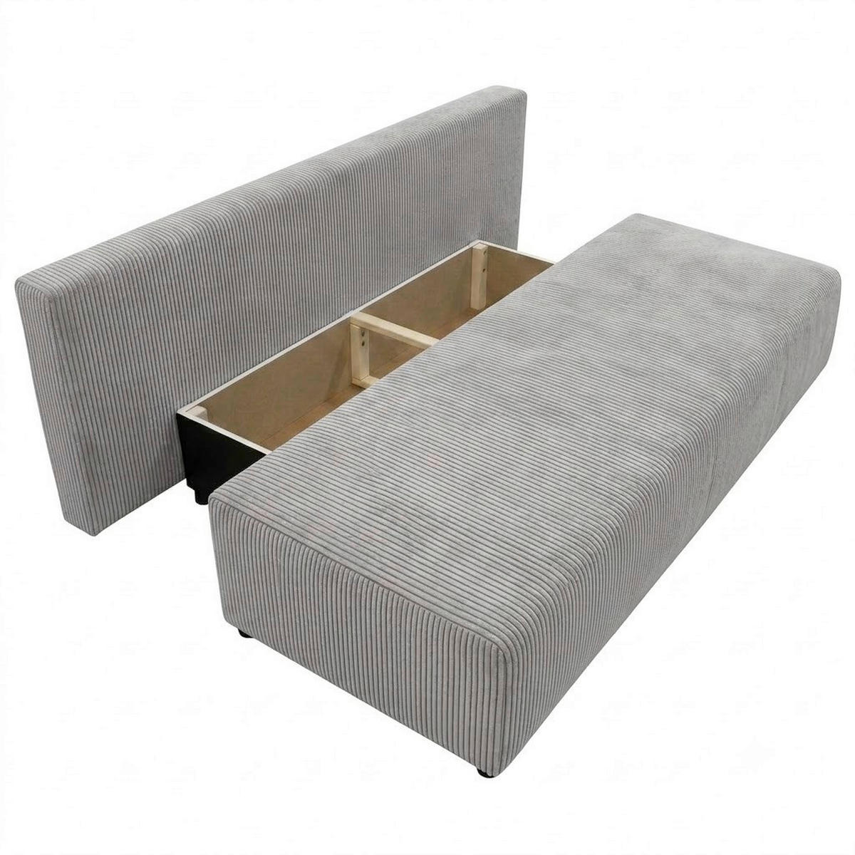 SCHLAFSOFA MILKY Cord Beige  inkl. Rückenkissen, Armlehnenkissen, Bettkasten  - Beige/Schwarz, Design, Kunststoff/Textil (206/87/88cm) - MID.YOU