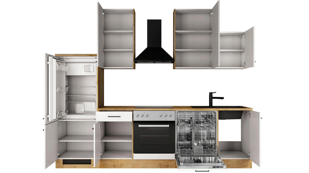 KÜCHENBLOCK 280 cm  in Eichefarben, Magnolie  - Eichefarben/Magnolie, Trend, Holzwerkstoff/Metall (280cm) - FlexWell