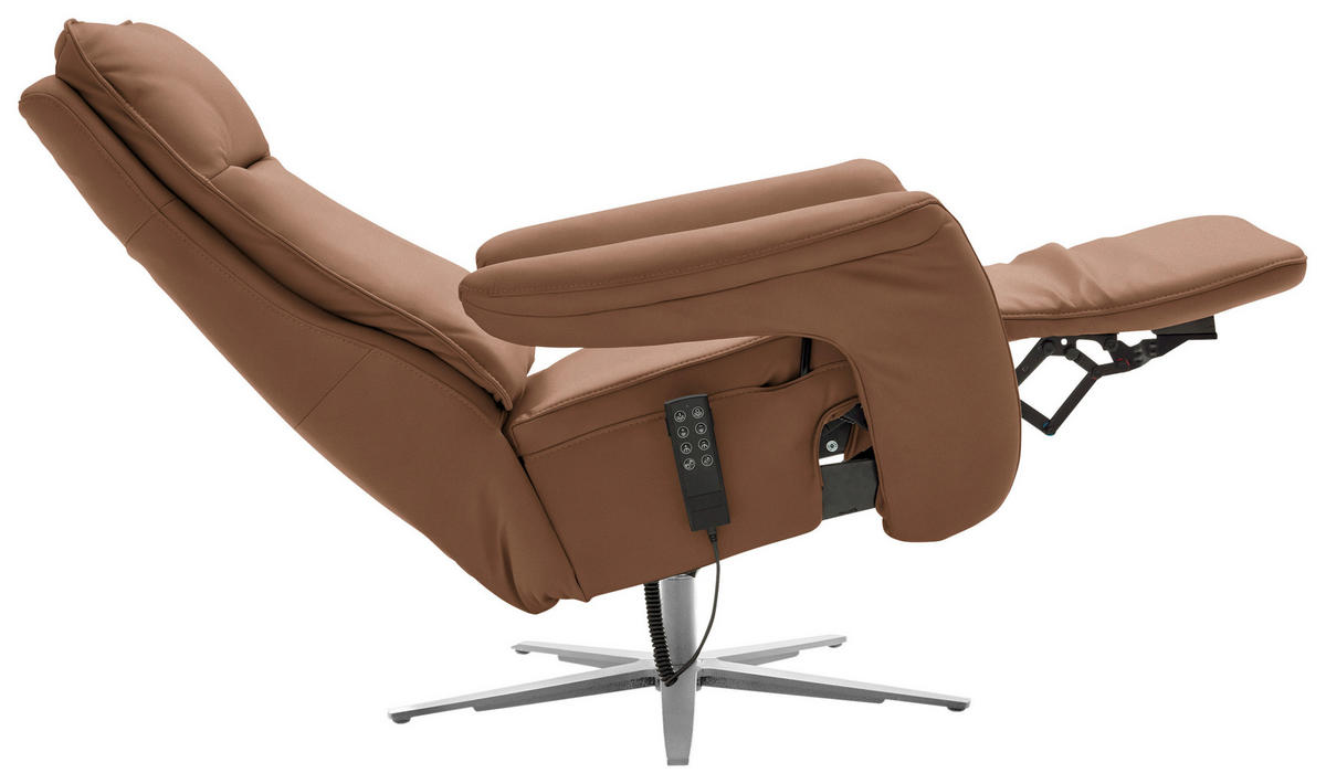 RELAXSESSEL in Leder Braun  - Edelstahlfarben/Braun, Design, Leder/Metall (79-83/116/87-176cm) - Valdera