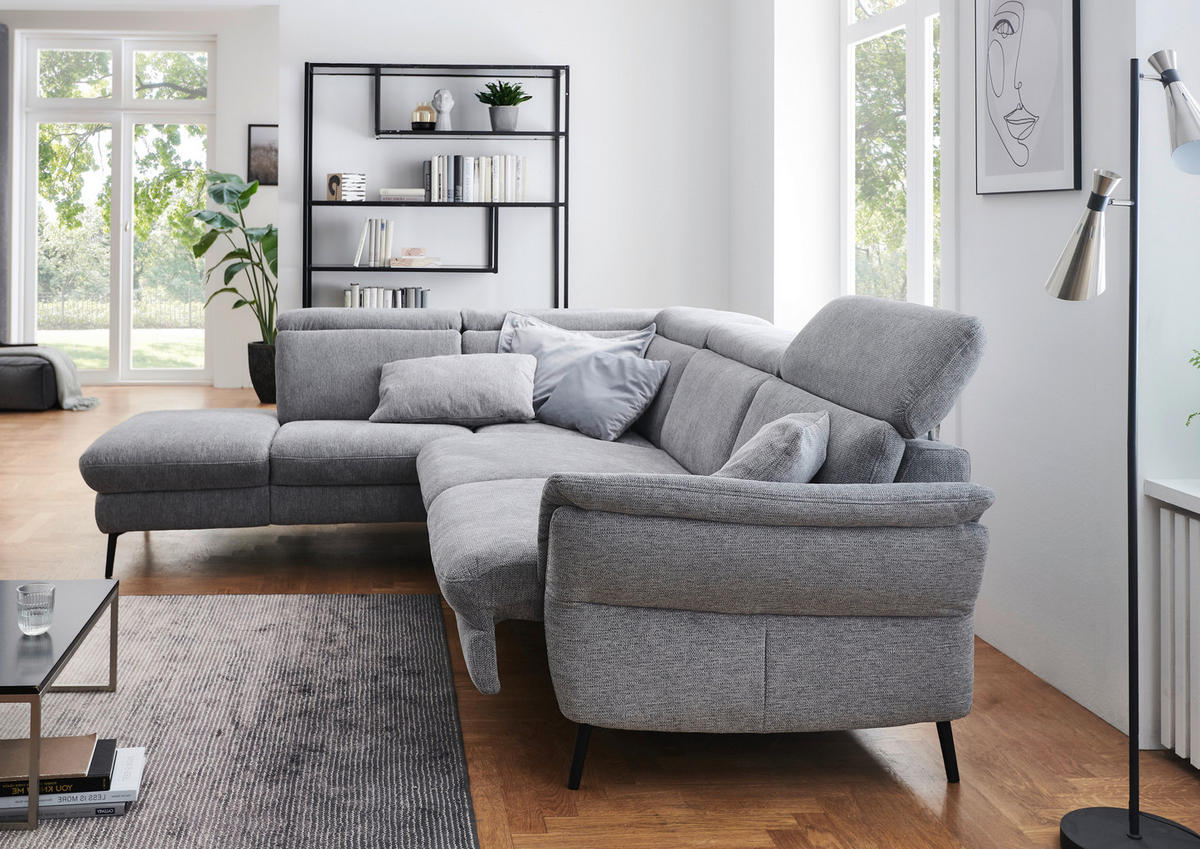 ECKSOFA in Struktur Grau  - Schwarz/Grau, Modern, Textil/Metall (235/275cm) - Cantus