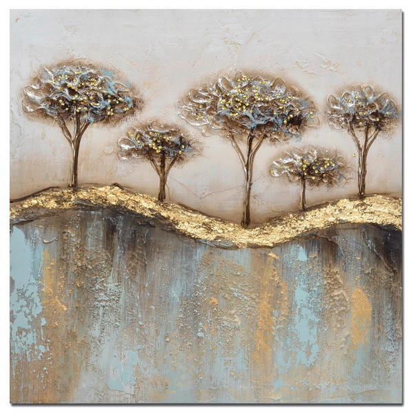 Monee Ölgemälde Blau, Braun, Grau, Schwarz, Gold 30x30 cm