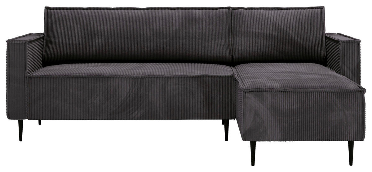 ECKSOFA in Cord Graphitfarben  - Schwarz/Graphitfarben, Design, Textil/Metall (223/151cm) - Livetastic