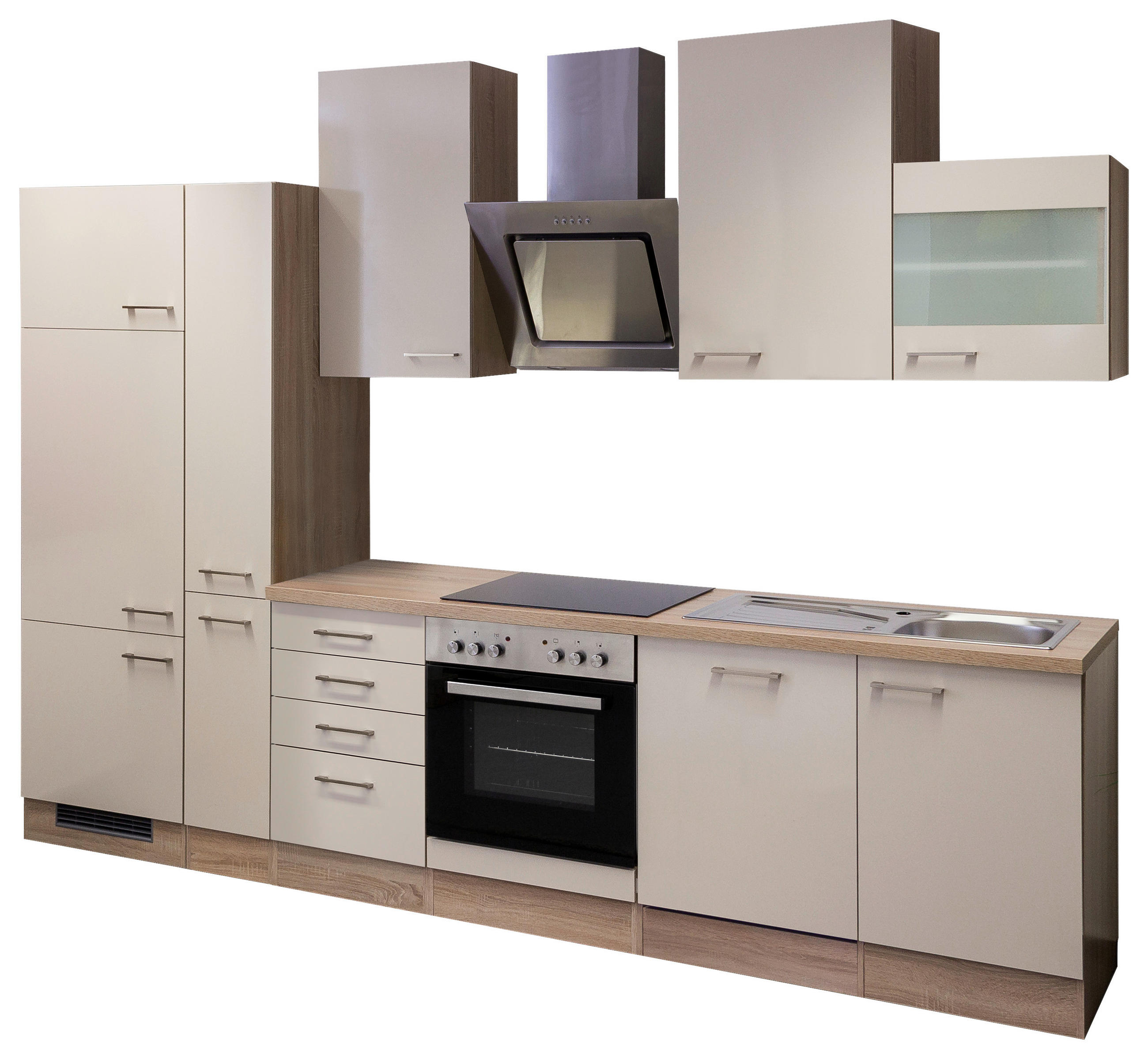 KÜCHENBLOCK 310 cm   in Kaschmir  - Kaschmir/Edelstahlfarben, MODERN, Holzwerkstoff/Metall (310cm) - FlexWell