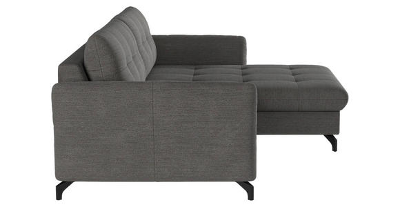 ECKSOFA in Flachgewebe, Leinenoptik Dunkelgrau  - Dunkelgrau/Schwarz, Design, Textil/Metall (242/170cm) - Xora