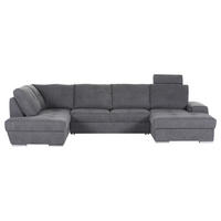 WOHNLANDSCHAFT Dunkelgrau Flachgewebe  - Chromfarben/Dunkelgrau, KONVENTIONELL, Kunststoff/Textil (217/338/180cm) - Hom`in