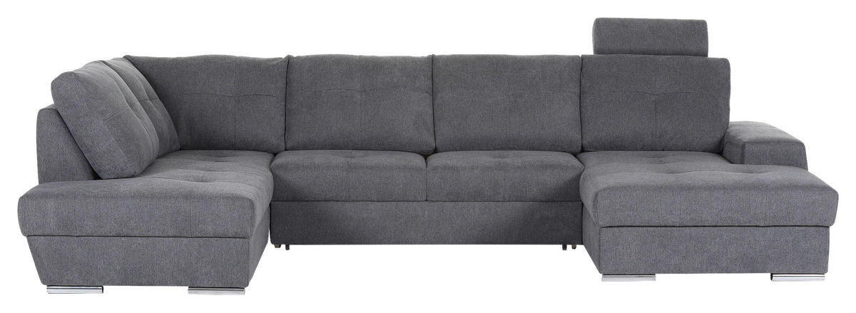 WOHNLANDSCHAFT Dunkelgrau Flachgewebe  - Chromfarben/Dunkelgrau, KONVENTIONELL, Kunststoff/Textil (217/338/180cm) - Hom`in