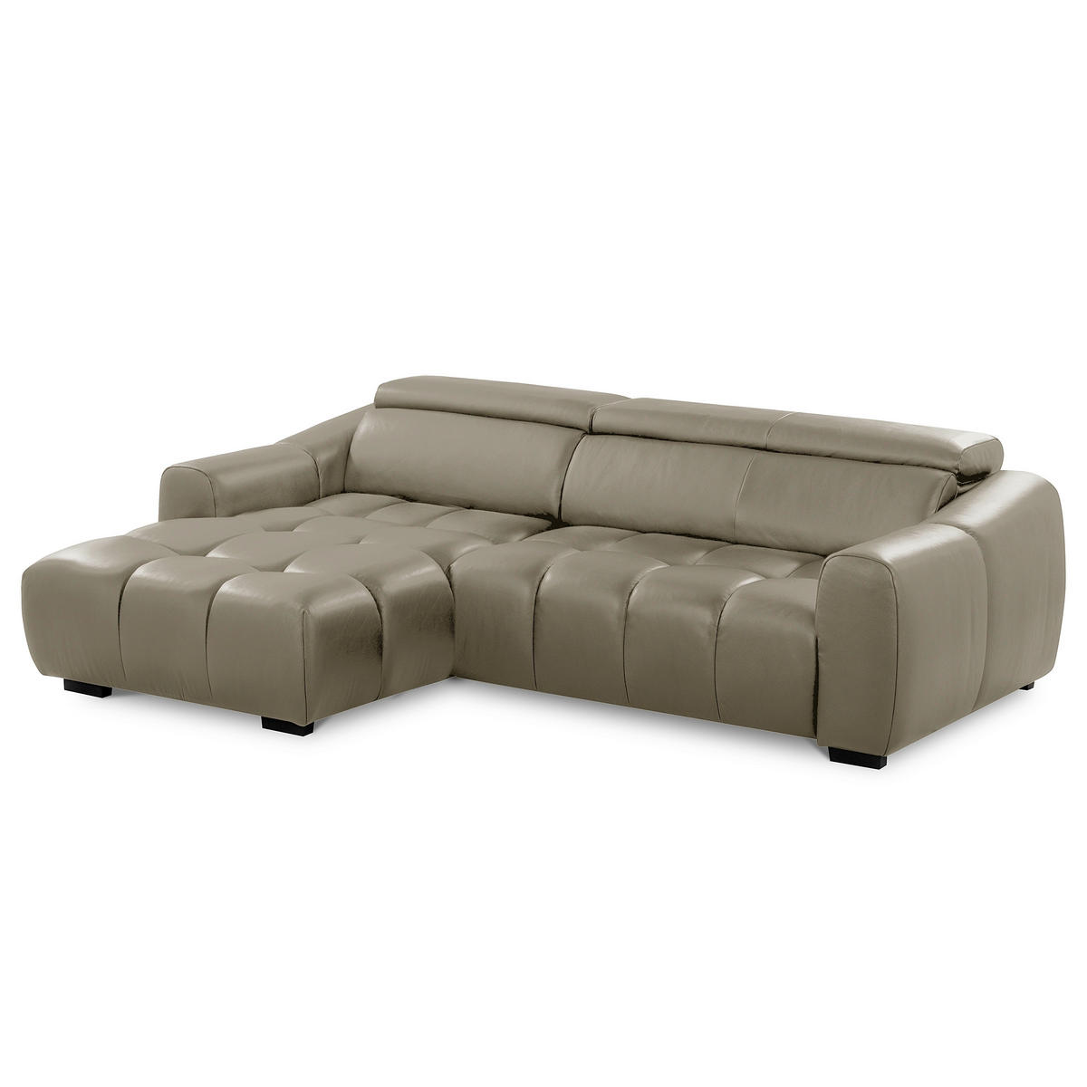 ECKSOFA AVEIRO Taupe Echtleder Bettkasten, Kopfteilverstellung, Sitzvorzug  - Taupe/Schwarz, Design, Leder/Kunststoff (177/274cm) - Livetastic