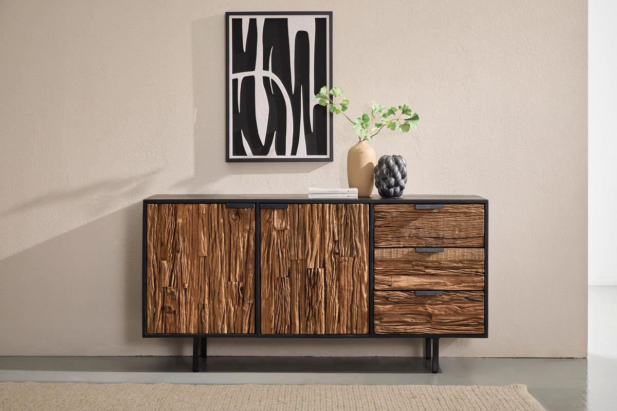 SIDEBOARD  150/75/40 cm 3 Schublade(n)  - Schwarz/Naturfarben, Design, Holz/Metall (150/75/40cm) - Livetastic