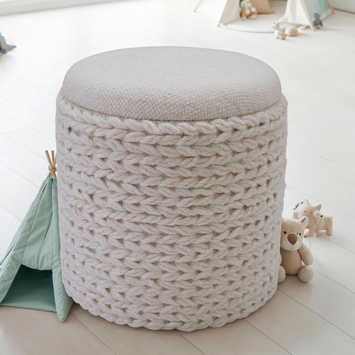 HOCKER in Textil Creme  - Creme, Basics, Textil (40/45/40cm) - Livetastic