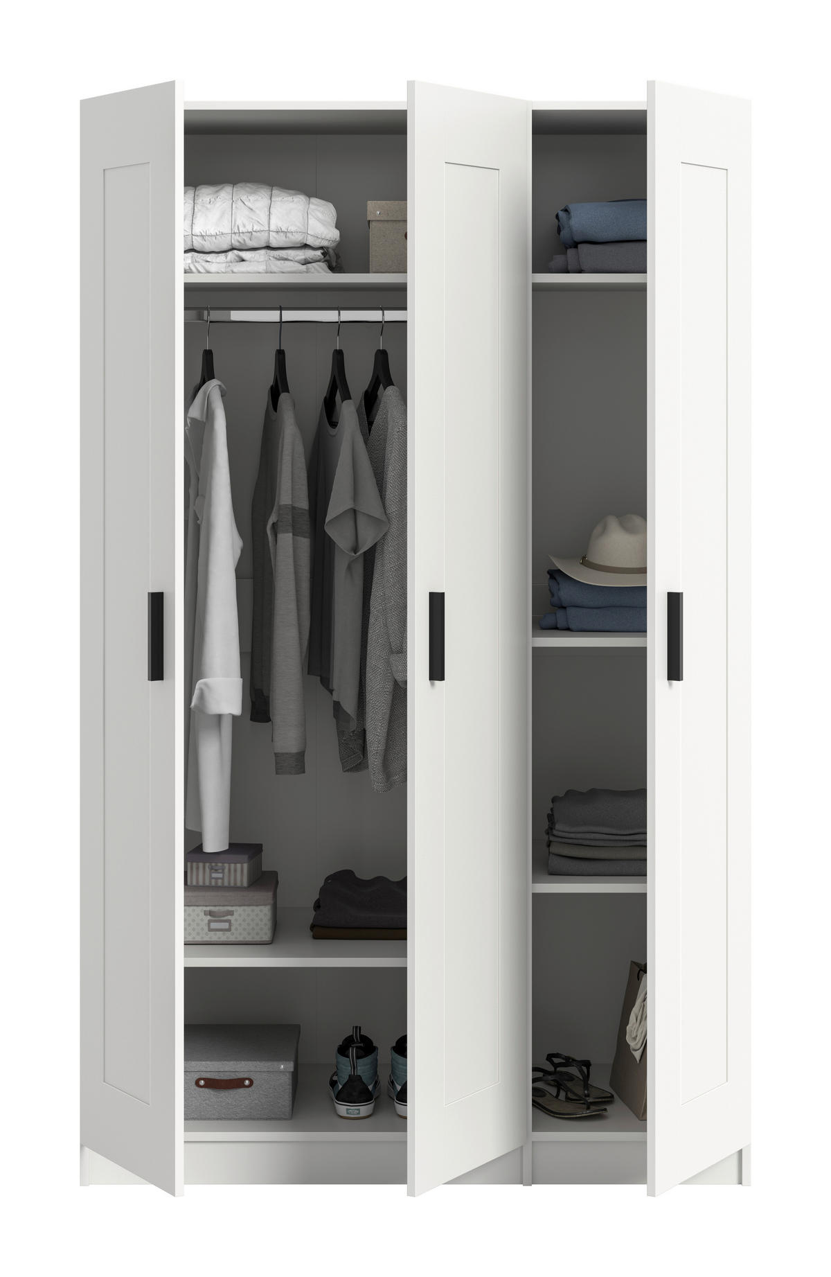 DREHTÜRENSCHRANK 120/195/56 cm,  in Weiß, 3 Tür(en)-türig  - Schwarz/Weiß, ROMANTIK / LANDHAUS, Holzwerkstoff/Kunststoff (120/195/56cm) - Livetastic