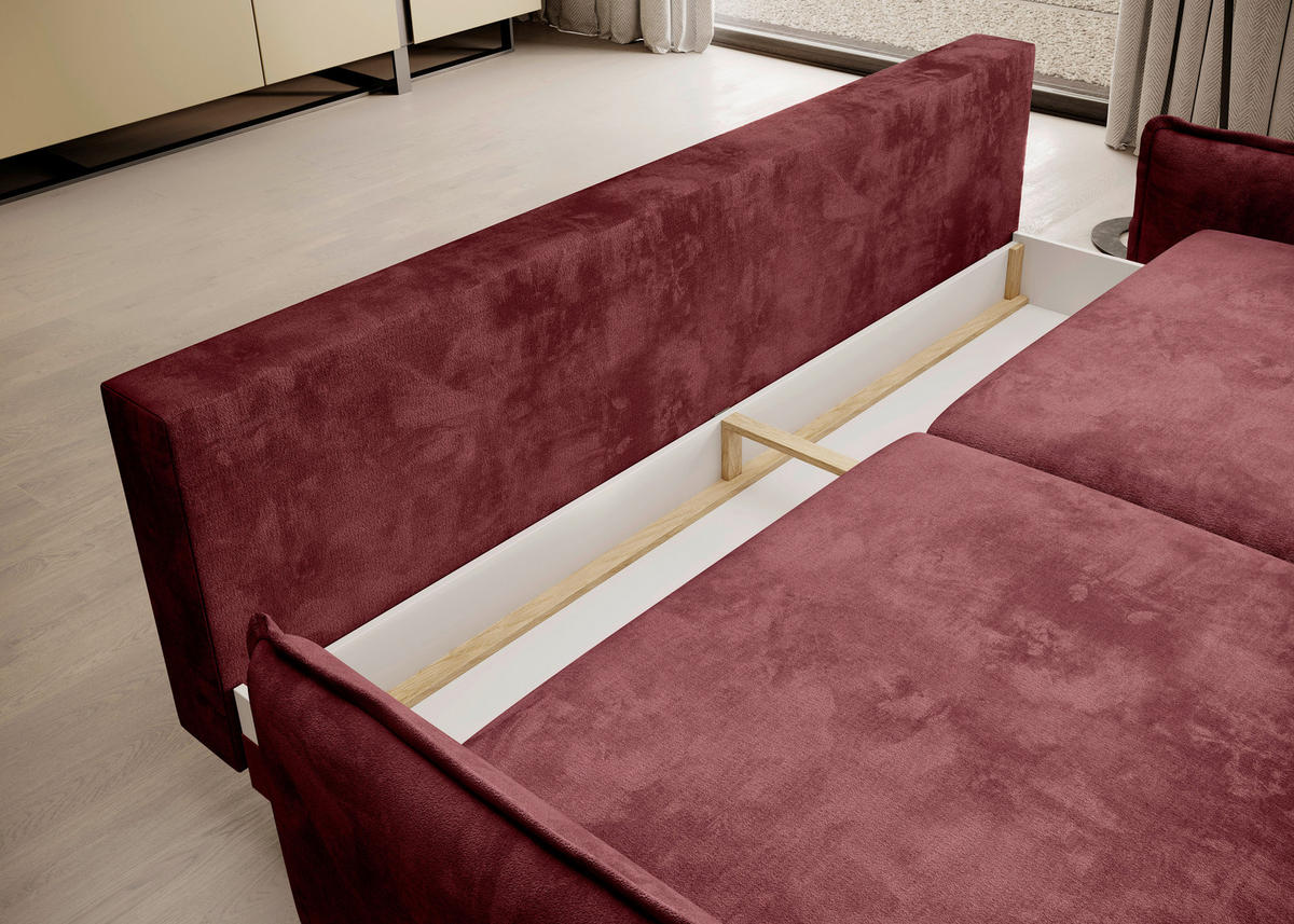 SCHLAFSOFA Chenille Rot  - Rot/Schwarz, KONVENTIONELL, Textil/Metall (223/89/107cm) - Carryhome