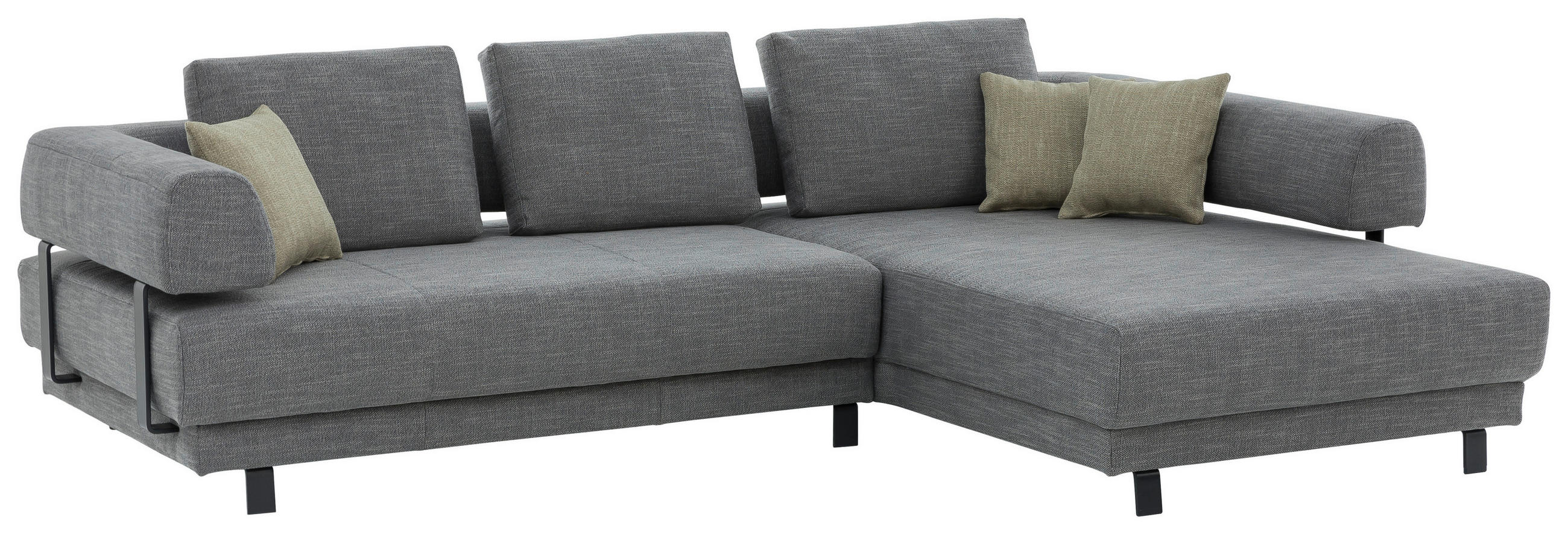 ECKSOFA Grau Flachgewebe Rückenkissen, Rücken echt  - Schwarz/Grau, Design, Textil/Metall (279/202cm) - Stylife
