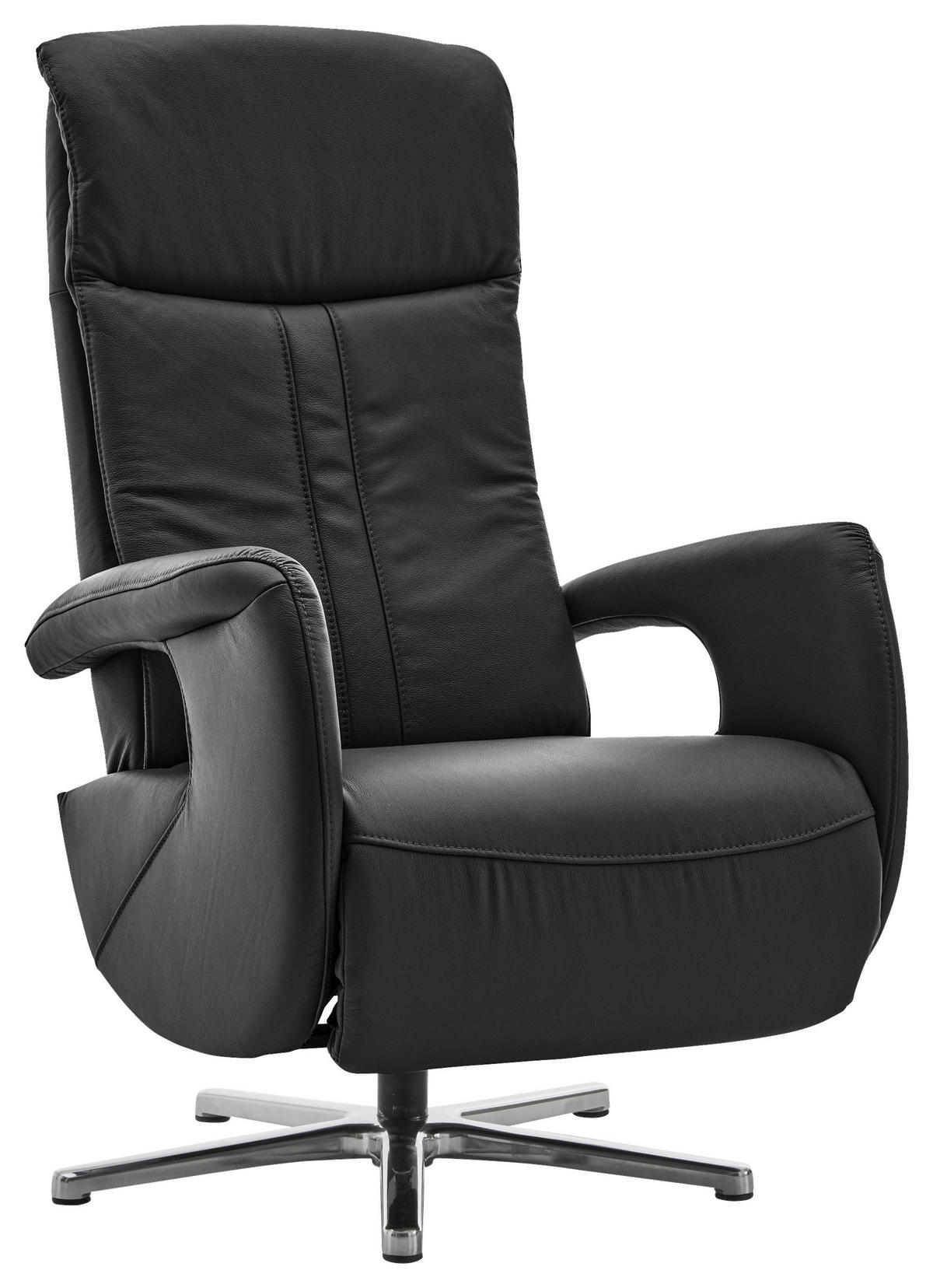 RELAXSESSEL Echtleder Relaxfunktion, Kopfteilverstellung    - Chromfarben/Schwarz, Design, Leder/Metall (71/110/83cm) - Beldomo Speed