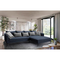 ECKSOFA PIAZZA Dunkelblau Flachgewebe  - Dunkelgrau/Schwarz, Design, Textil/Metall (321/187cm) - Livetastic