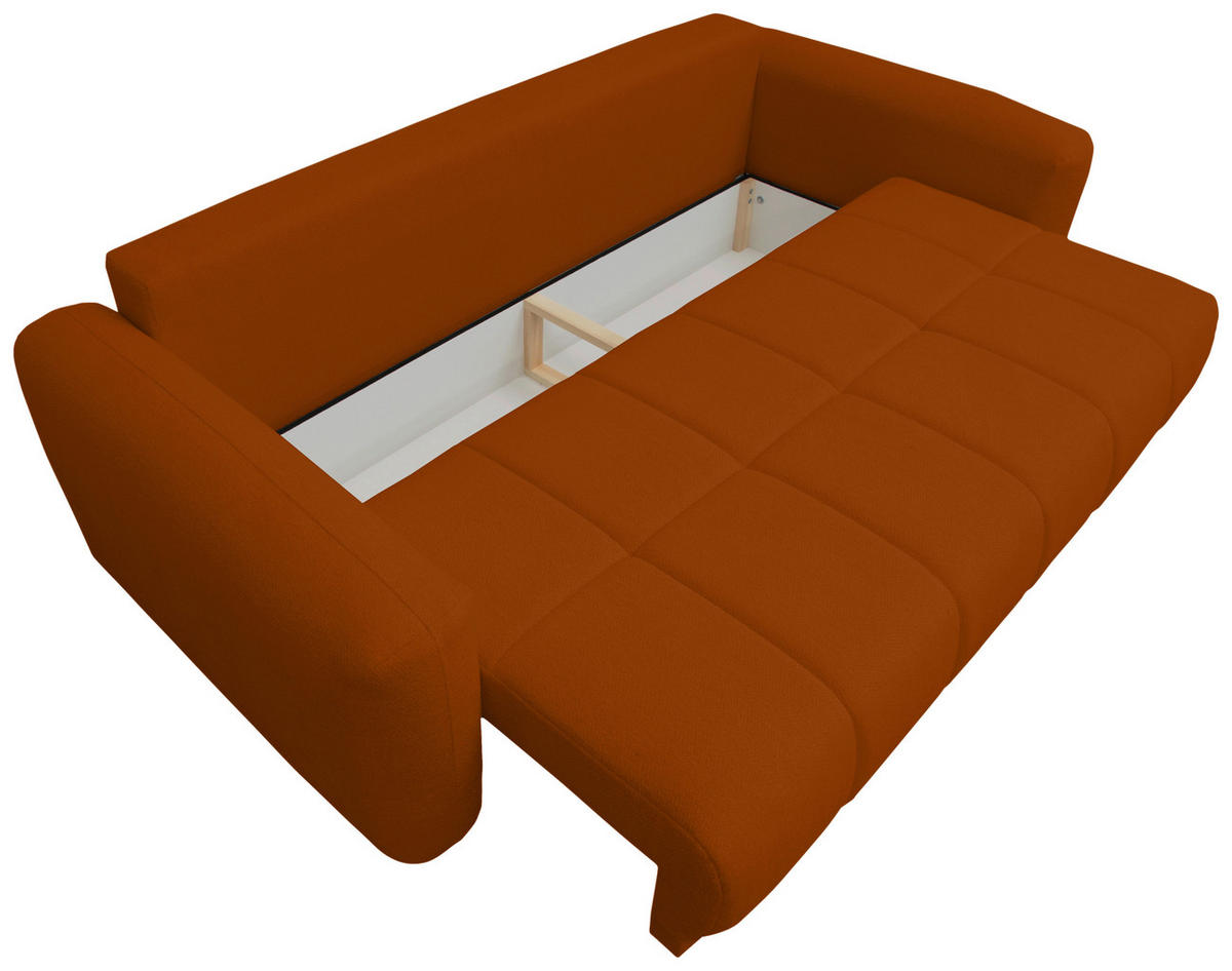 SCHLAFSOFA  mit Stoffauswahl, Schlafen auf Sitzhöhe, Rücken echt, Armteil links, Armteil rechts Orange  - Schwarz/Orange, Design, Holz/Textil (245/90/117cm) - MID.YOU