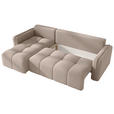 ECKSOFA Creme Flachgewebe Zierkissen, Rückenkissen, Bettkasten, Schlaffunktion, Rücken echt, Liegefläche im Originalstoff  - Creme/Schwarz, MODERN, Kunststoff/Textil (142/240cm) - Carryhome