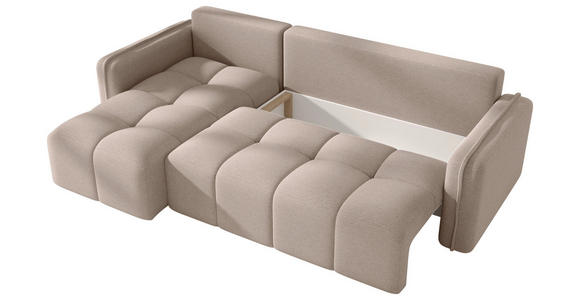 ECKSOFA Creme Flachgewebe Zierkissen, Rückenkissen, Bettkasten, Schlaffunktion, Rücken echt, Liegefläche im Originalstoff  - Creme/Schwarz, MODERN, Kunststoff/Textil (142/240cm) - Carryhome