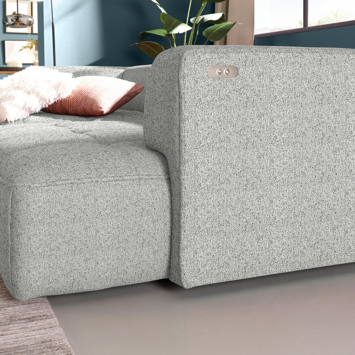 ECKSOFA Webstoff Silberfarben  - Silberfarben/Schwarz, Design, Kunststoff/Textil (188/288cm) - Welnova