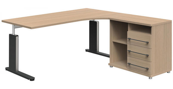 ECKSCHREIBTISCH Anthrazit, Eichefarben, Alufarben - Eichefarben/Anthrazit, KONVENTIONELL, Metall (180/180/72-78cm) - Moderano