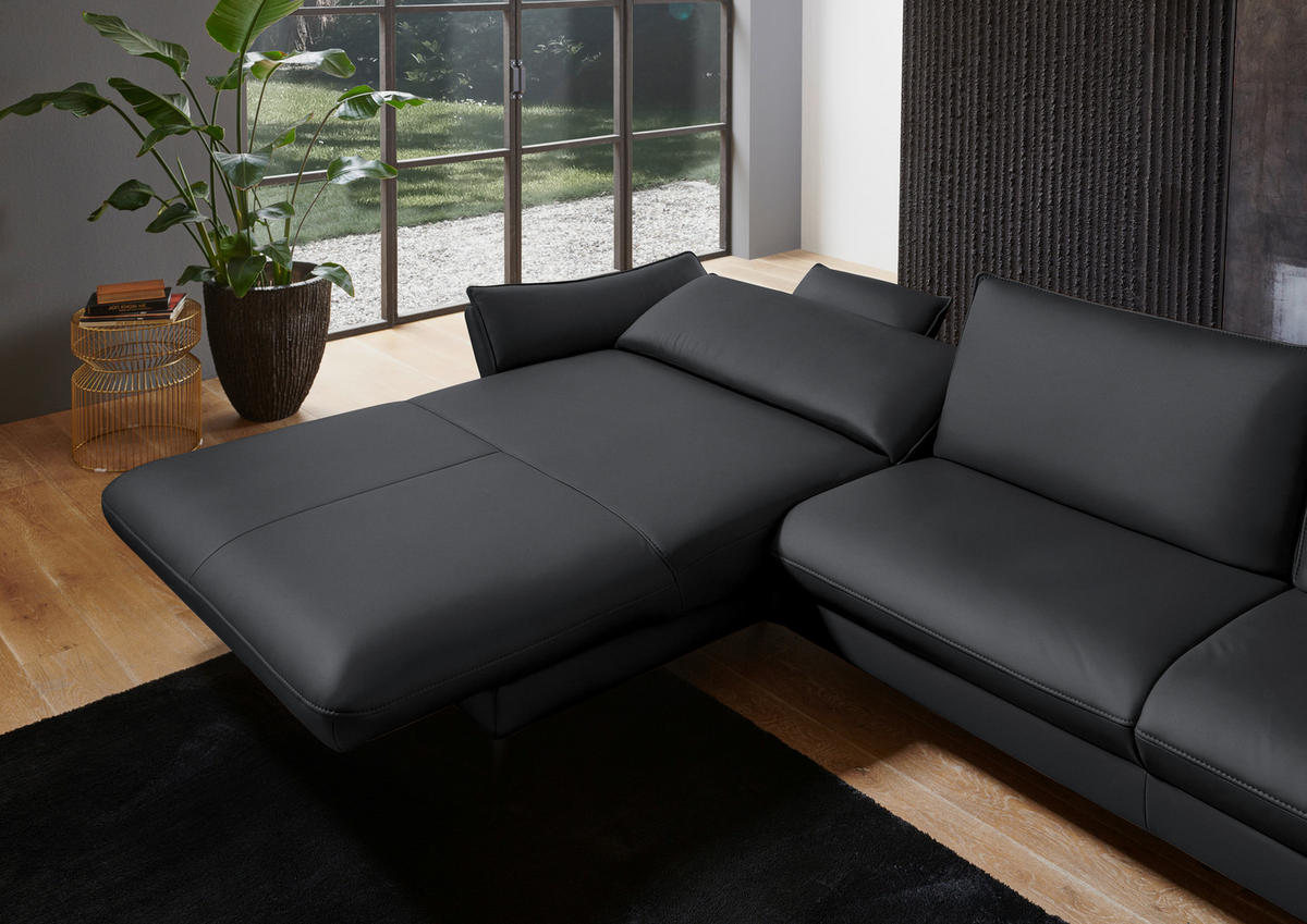 ECKSOFA in Echtleder Schieferfarben  - Schieferfarben/Schwarz, Design, Leder/Metall (172/334cm) - Valdera