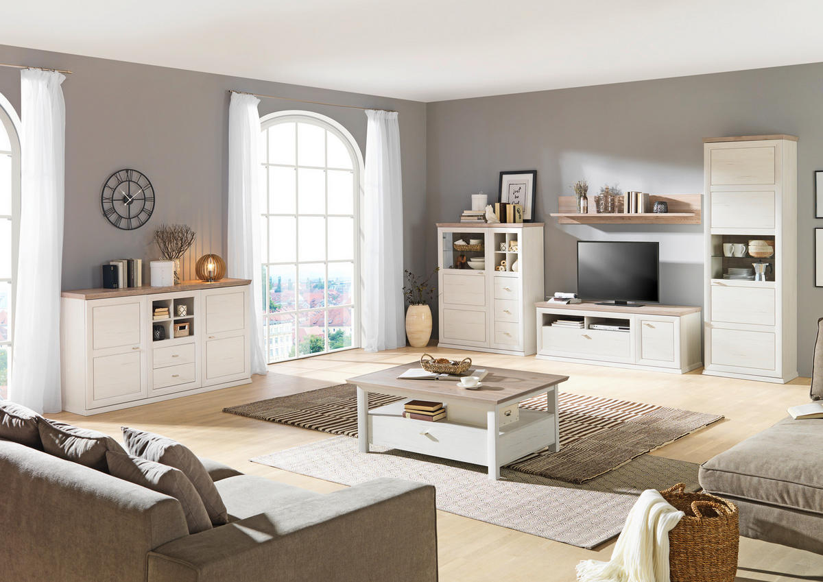 WOHNWAND  in Grau, Weiß  330/209,2/50,1 cm  - Weiß/Grau, LIFESTYLE, Glas/Holzwerkstoff (330/209,2/50,1cm) - Hom`in