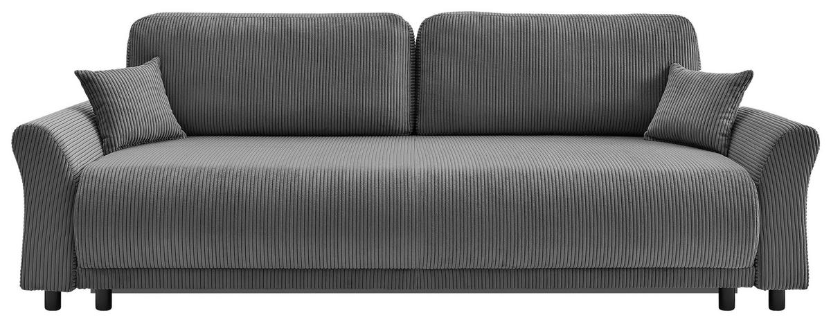 SCHLAFSOFA Cord Grau  inkl. Zierkissen, Rückenkissen, Bettkasten, Schlaffunktion, Rücken echt  - Schwarz/Grau, Design, Textil (244/88/100cm) - P & B