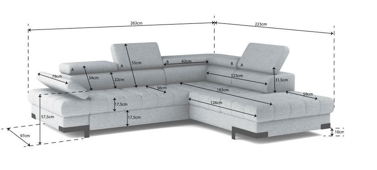 ECKSOFA in Webstoff Silberfarben  - Silberfarben/Schwarz, Modern, Textil/Metall (263/223cm) - Welnova