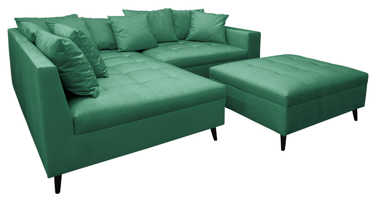 Ecksofa inkl. Hocker in Mikrofaser Grün  - Schwarz/Grün, Design, Holz/Textil (174/247cm) - MID.YOU