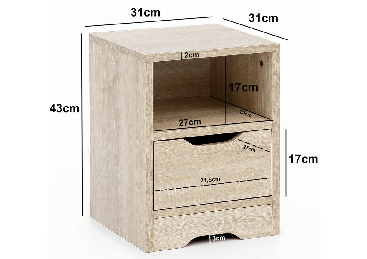NOČNÍ STOLEK, barvy dubu, 31/43/31 cm - barvy dubu, Moderní, kompozitní dřevo (31/43/31cm) - MID.YOU