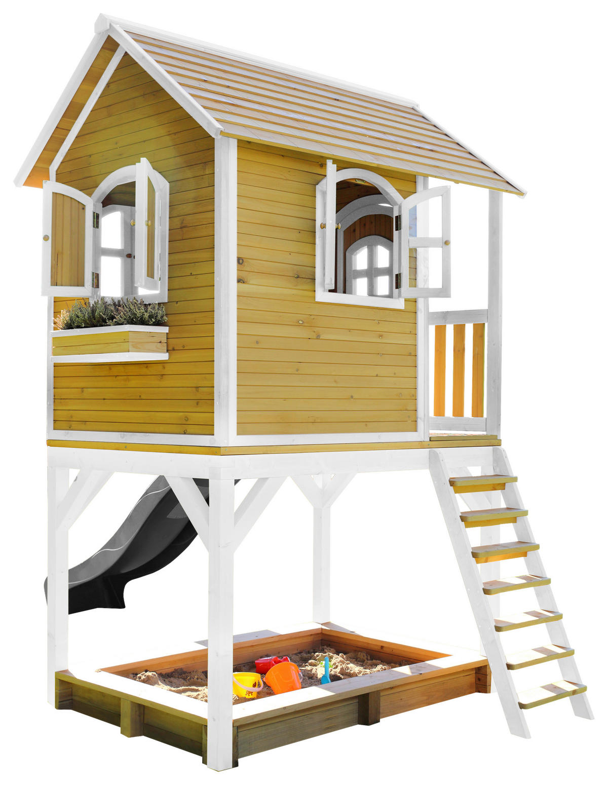 SPIELHAUS SARAH 370/291/191 cm  - Braun/Weiß, KONVENTIONELL, Holz/Kunststoff (370/291/191cm) - Ambia Garden