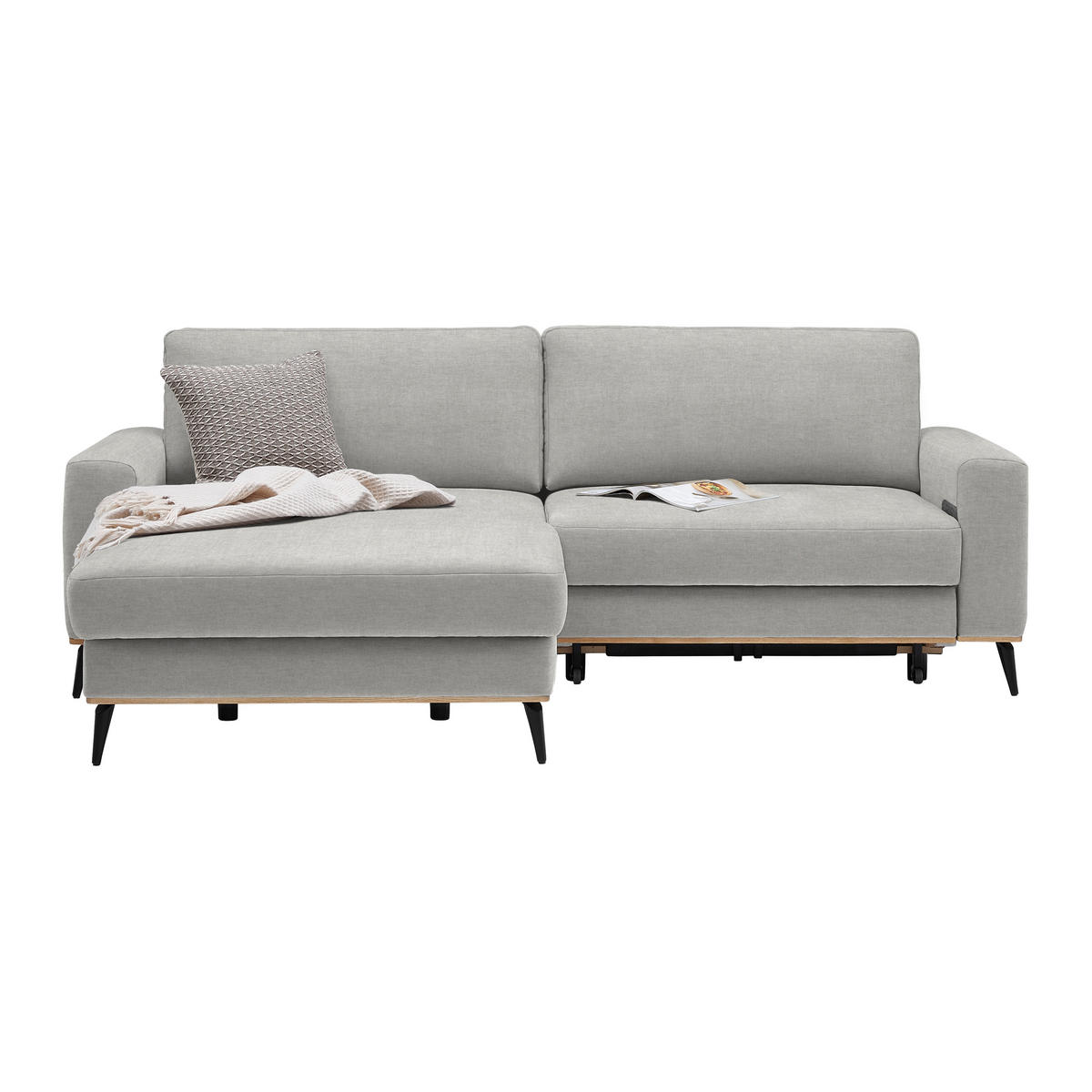 ECKSOFA in Chenille Beige  - Beige/Schwarz, Konventionell, Holz/Textil (167/234cm) - MID.YOU