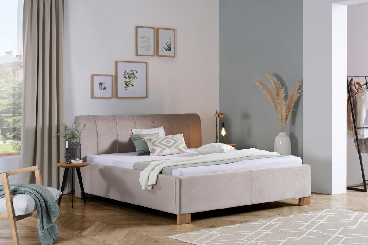 ČALOUNĚNÁ POSTEL, 180/200 cm, béžová - barvy dubu/béžová, Moderní, dřevo/textil (180/200cm) - Moderano