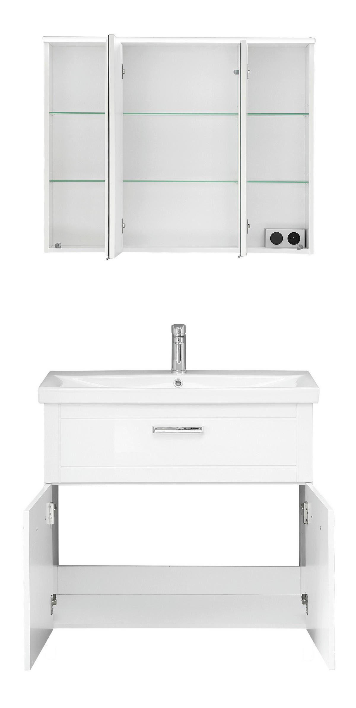 BADEZIMMER 3-teilig  in 90 cm  - Chromfarben/Weiß Hochglanz, MODERN, Glas/Keramik (90cm) - Sadena