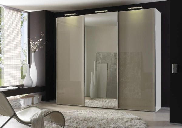 ORMAR - VISEĆA KLIZNA VRATA bela, svetlobraon 336/240/68 cm - boja hroma/bela, Dizajnerski, staklo/metal (336/240/68cm) - Moderano