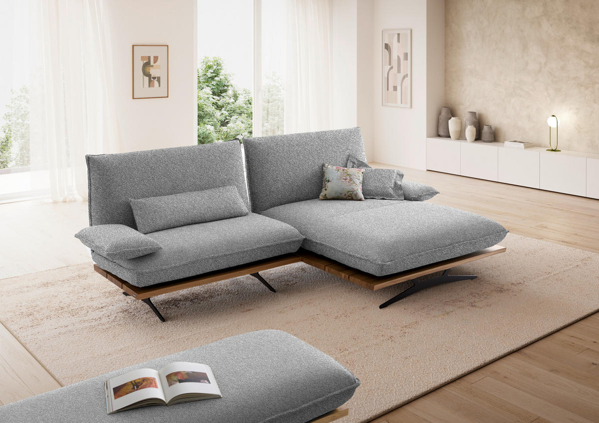 ECKSOFA  in Chenille, Flachgewebe Grau, Wildeiche  284/161 cm  - Wildeiche/Schwarz, Design, Holz/Textil (284/161cm) - Koinor