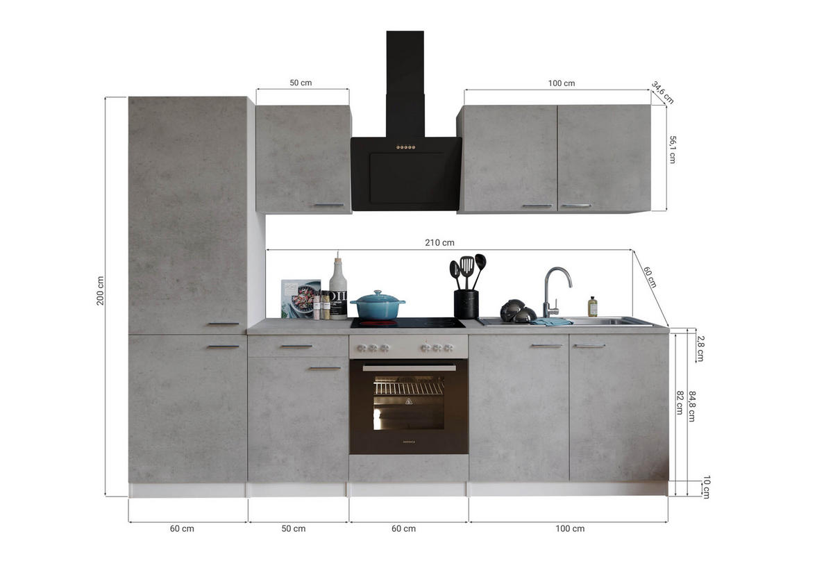 KÜCHENBLOCK 270 cm   in Grau, Weiß  - Edelstahlfarben/Weiß, Basics, Holzwerkstoff/Metall (270cm) - Respekta