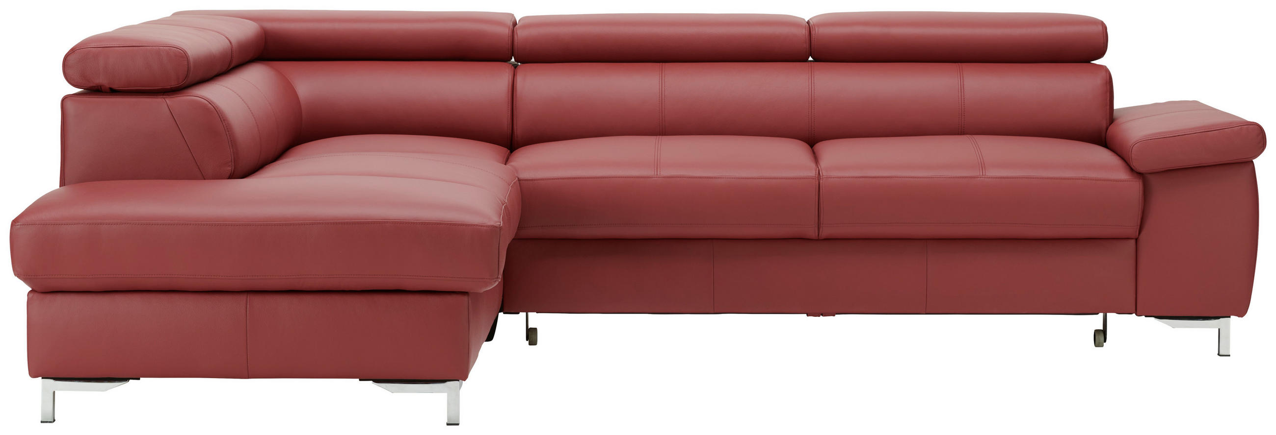 ECKSOFA in Echtleder Bordeaux  - Chromfarben/Bordeaux, Design, Leder/Metall (213/268cm) - Stylife
