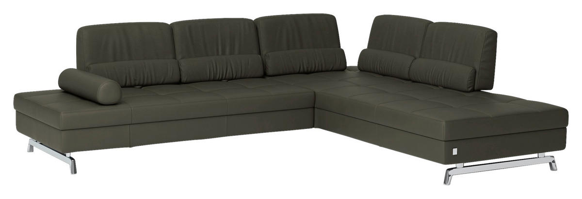 ECKSOFA inkl. Funktionen in Echtleder Grau  - Grau, Design, Leder/Metall (299/250cm) - Joop!