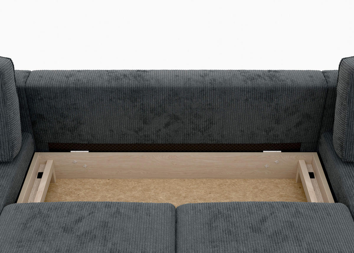 WOHNLANDSCHAFT Dunkelgrau Cord  - Dunkelgrau/Buchefarben, MODERN, Holz/Textil (161/306/161cm) - Trendmanufaktur