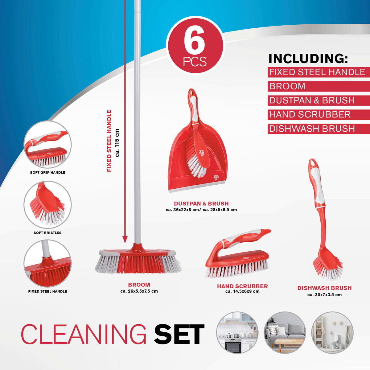 KEHRGARNITUR  - Rot/Hellgrau, Basics, Kunststoff (32,5/10,5/35,5cm) - Dirt Devil