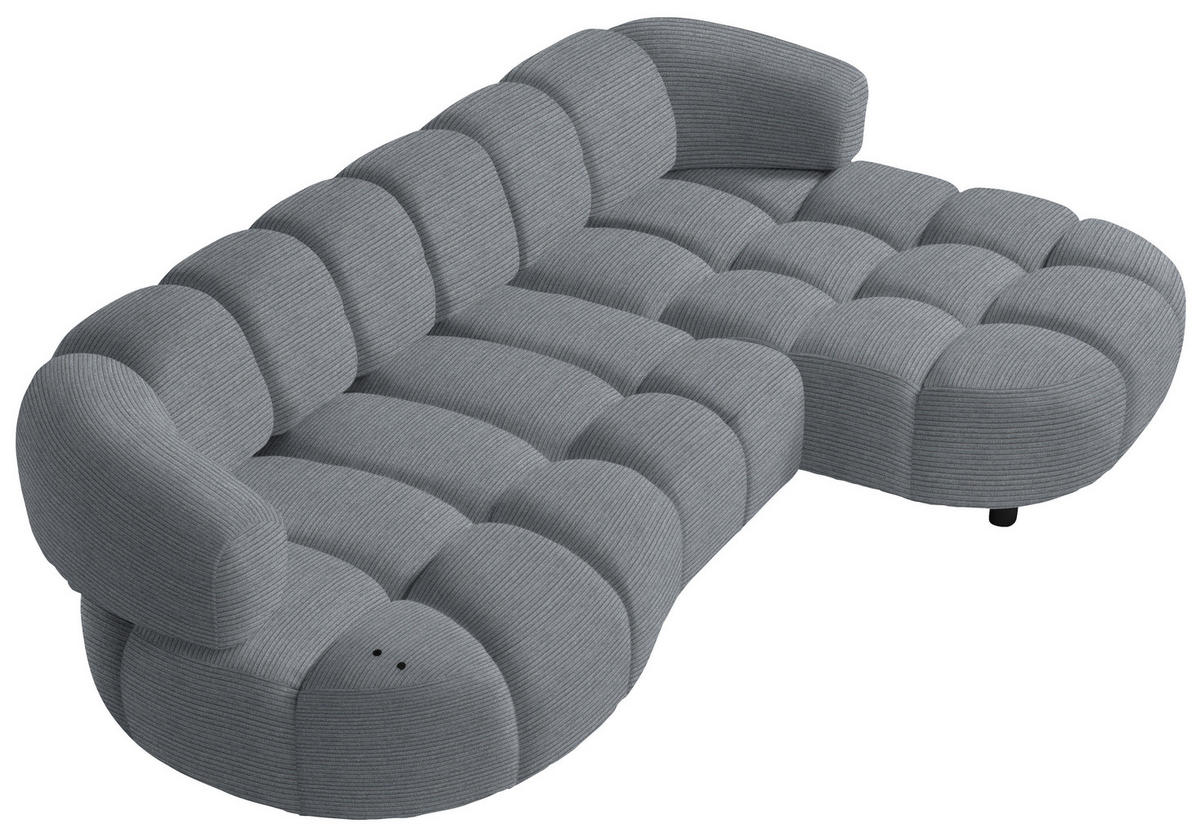 ECKSOFA  in Cord, Velours Dunkelgrau  284/183 cm  - Dunkelgrau/Schwarz, Design, Holz/Textil (284/183cm) - Welnova
