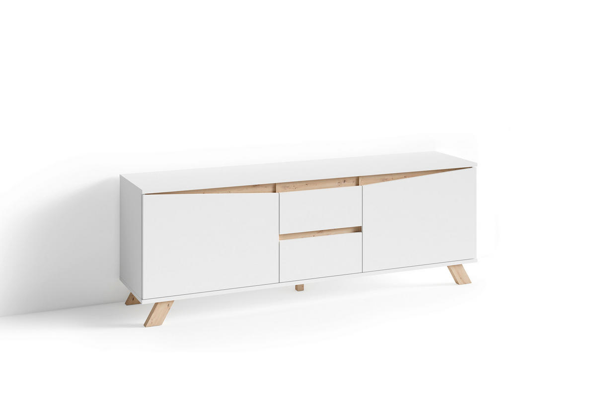 TV-ELEMENT Holzwerkstoff Weiß, Eiche Artisan  - Weiß/Eiche Artisan, MODERN, Holzwerkstoff (160/55/38cm) - MID.YOU