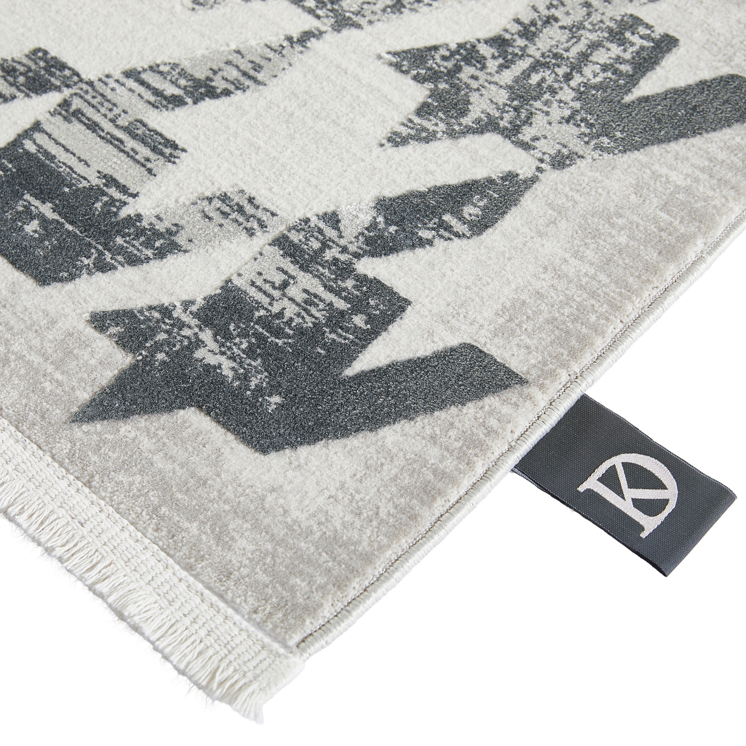 Thumbnail - Dieter Knoll Webteppich Houndstooth Border, Grau, Textil, Abstraktes, rechteckig, 133x190 cm, Oeko-Tex® Standard 100, in...