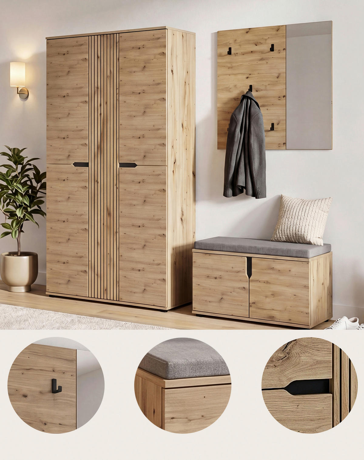 GARDEROBE 3-teilig  in 199/191/37 cm  - Eiche Artisan, Design, Holzwerkstoff (199/191/37cm) - MID.YOU