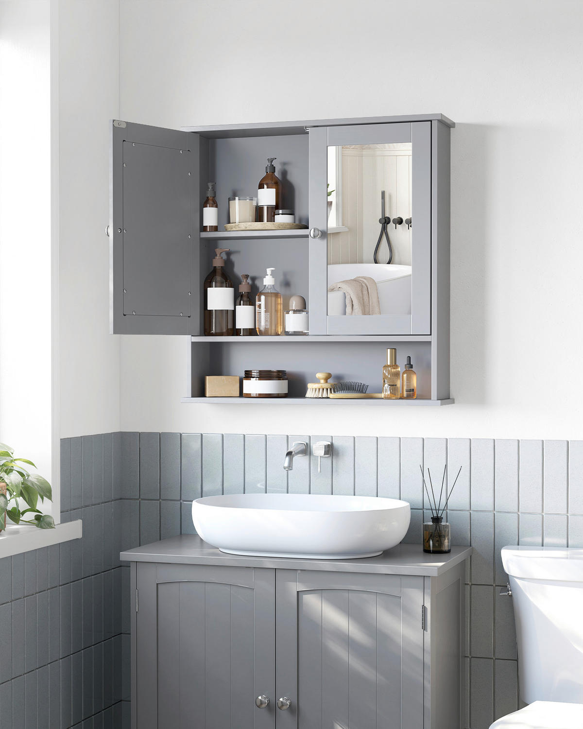 SPIEGELSCHRANK 56,5/58,5/13 cm  - Silberfarben/Grau, MODERN, Glas/Holzwerkstoff (56,5/58,5/13cm) - MID.YOU