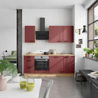 KÜCHENBLOCK Easytouch 210 cm  in Eichefarben, Dunkelrot  - Eichefarben/Schwarz, MODERN, Holzwerkstoff/Metall (210cm) - Nobilia