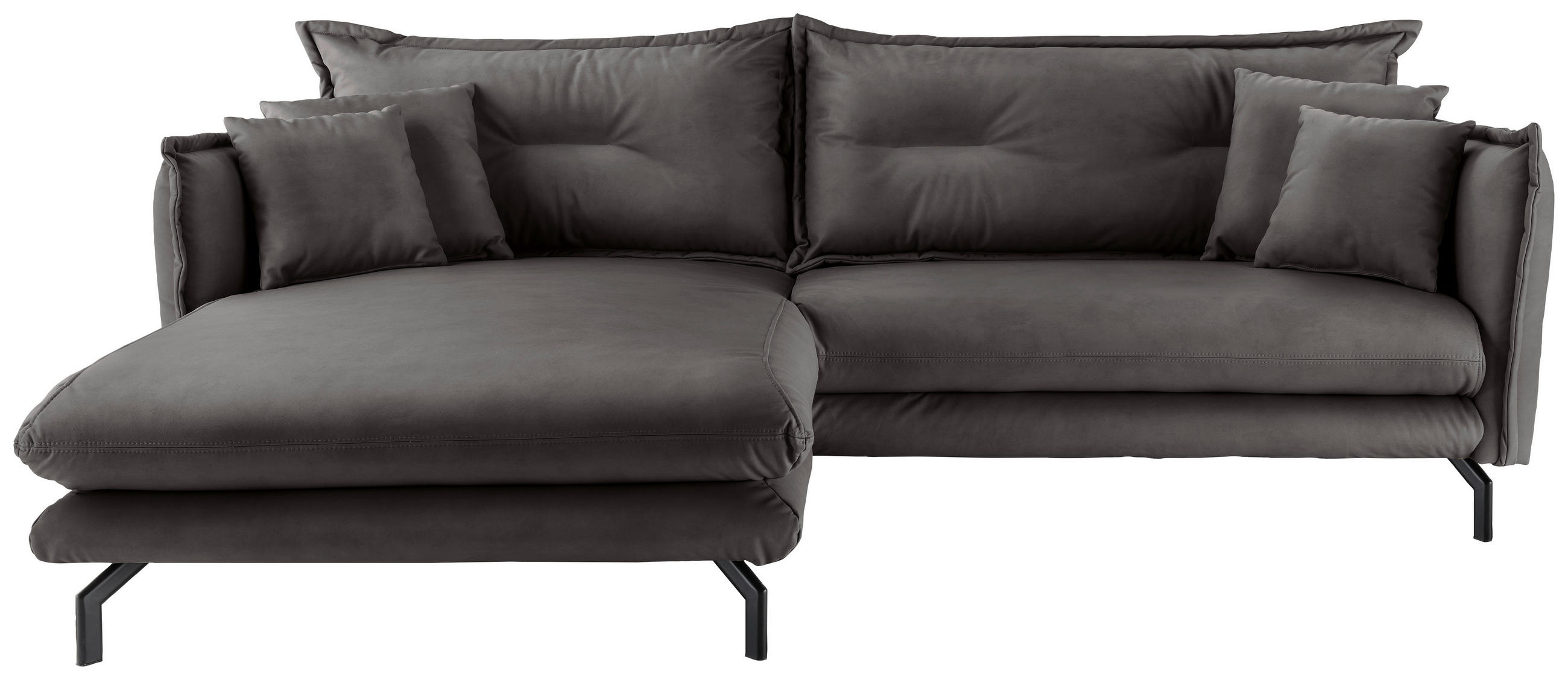 ECKSOFA Anthrazit Lederlook  - Anthrazit/Schwarz, MODERN, Textil/Metall (180/255cm) - Livetastic