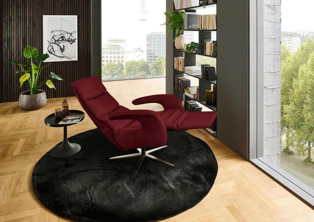RELAXSESSEL in Leder Rot  - Edelstahlfarben/Rot, Design, Leder/Metall (76/119/86cm) - Dieter Knoll